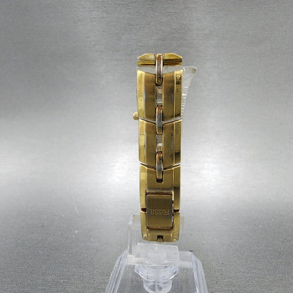 Fossil Tank Watch Women 17mm Silver Dial Gold Tone Rectangle ES9947 New Battery7