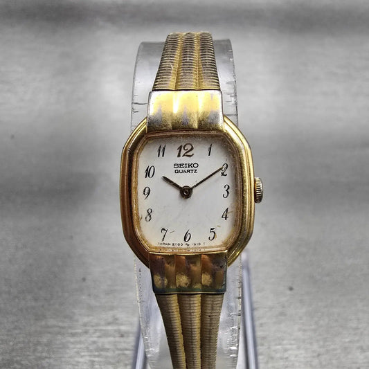 Seiko Watch Women 16mm White Dial Gold Tone Oval 2Y00-5439 New Battery Vintage0