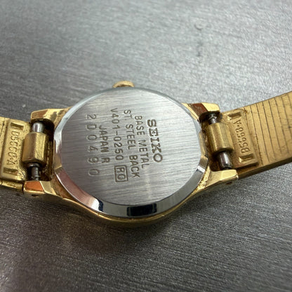 Seiko Watch Women 18mm Gold Dial Gold Tone Round Vintage V401-0250 New Battery W9