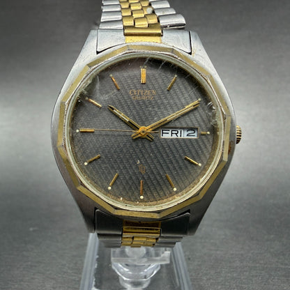 Citizen CQ Watch Men 36mm Gray Dial Two Tone Daydate Round 6100-S18655 New battA0