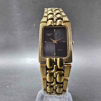 Longines QWR Tank Watch Women 17mm Black Dial Gold Rectangle New Battery VTG5