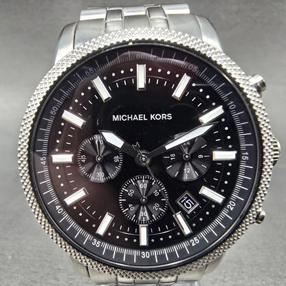 Michael Kors Scout Chronograph Watch Men 43mm Black Dial Steel MK-8316 New BattE0