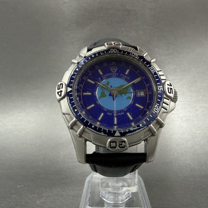 P Guionnet GMT Watch Men 40mm Blue Dial Steel Date Round  New Battery5