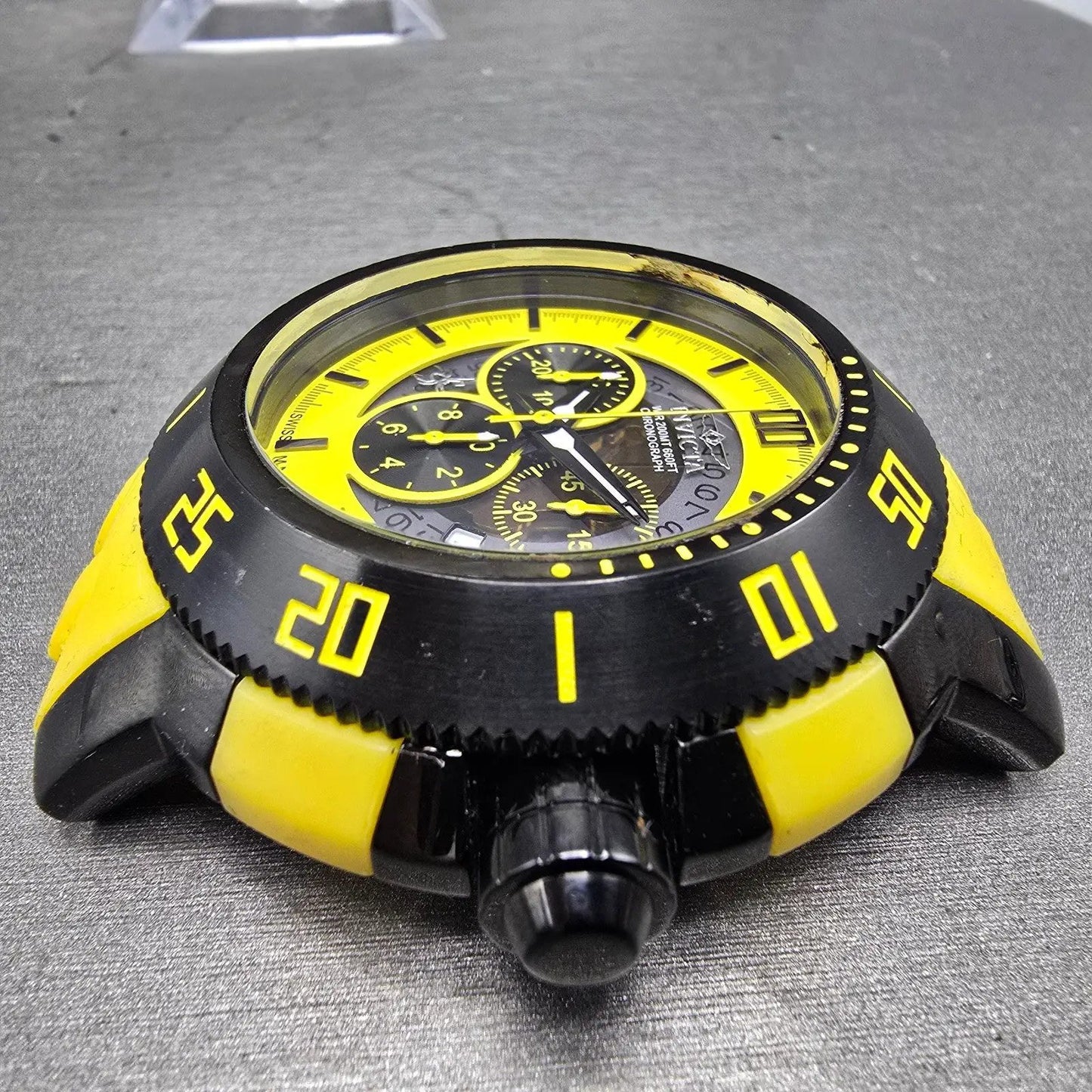 Invicta Chronograph Watch Men 55mm Yellow Dial Black Tone Date 5535 New Battery5