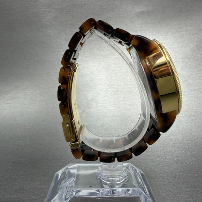 Michael Kors Watch Women 37mm Brown Dial Gold Tone Tortas Daydate New Battery KI8
