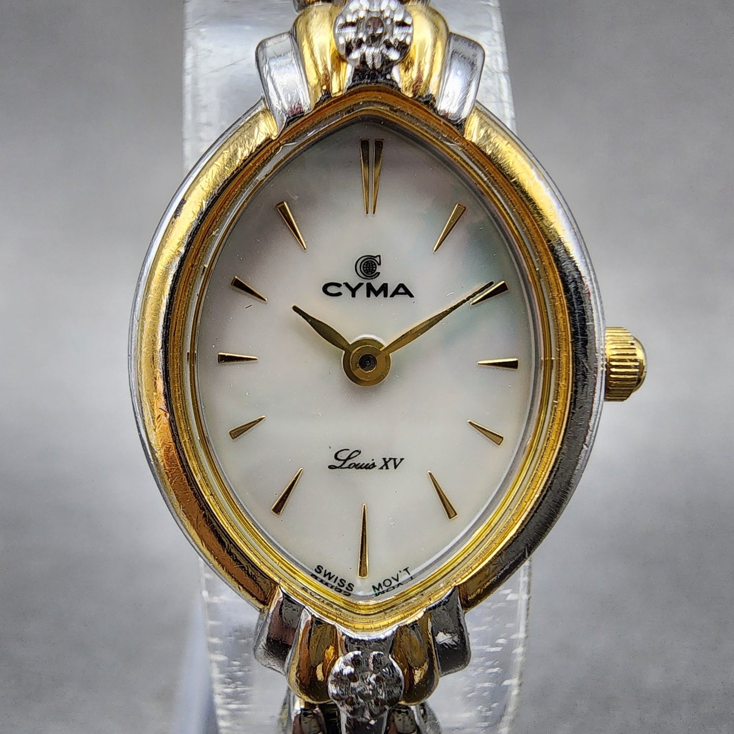 Cyma Louis XV Watch Women 18mm MOP Dial Two Tone Oval 814 New Battery1