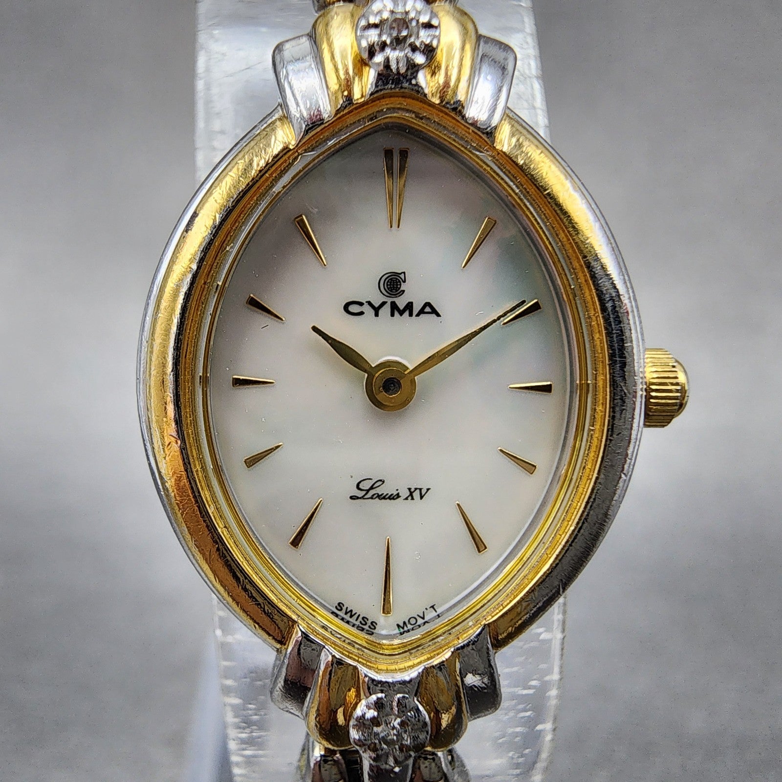 Cyma Louis XV Watch Women 18mm MOP Dial Two Tone Oval 814 New Battery1