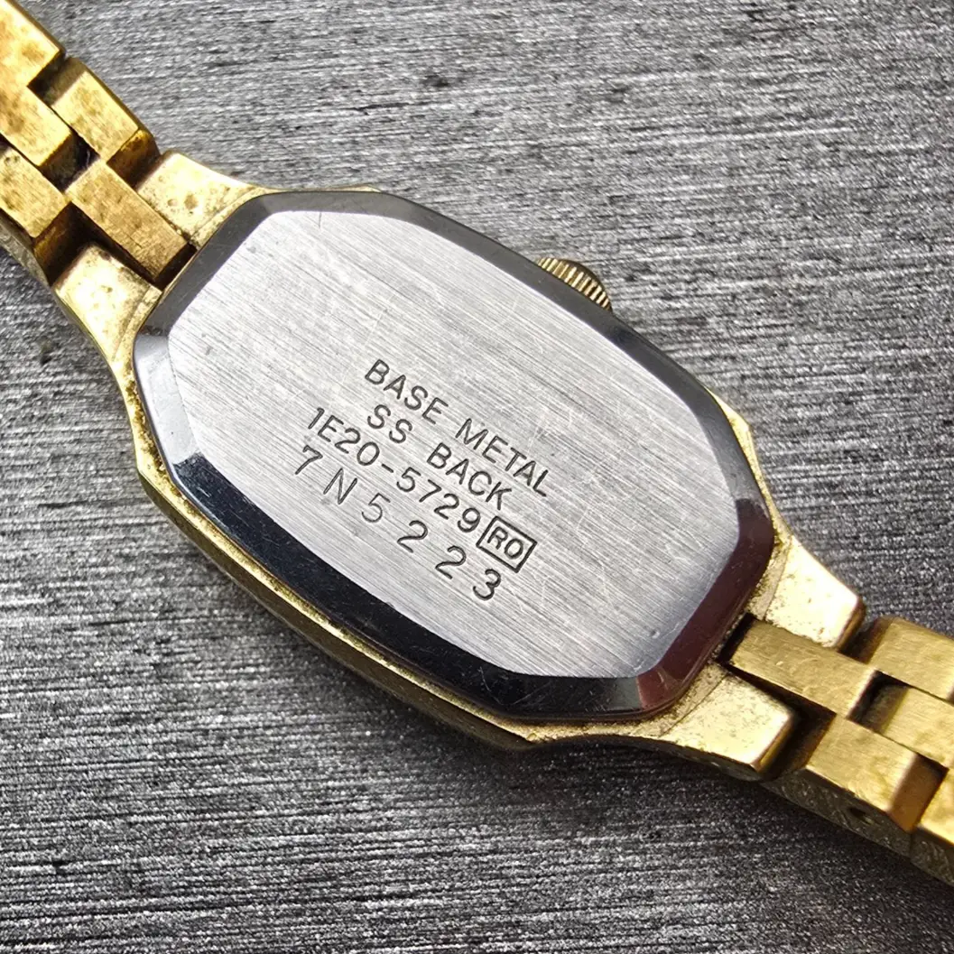 Seiko Watch Women 14mm Brown Dial Gold Tone Hexagon 1E20-5729 New Battery VTG10