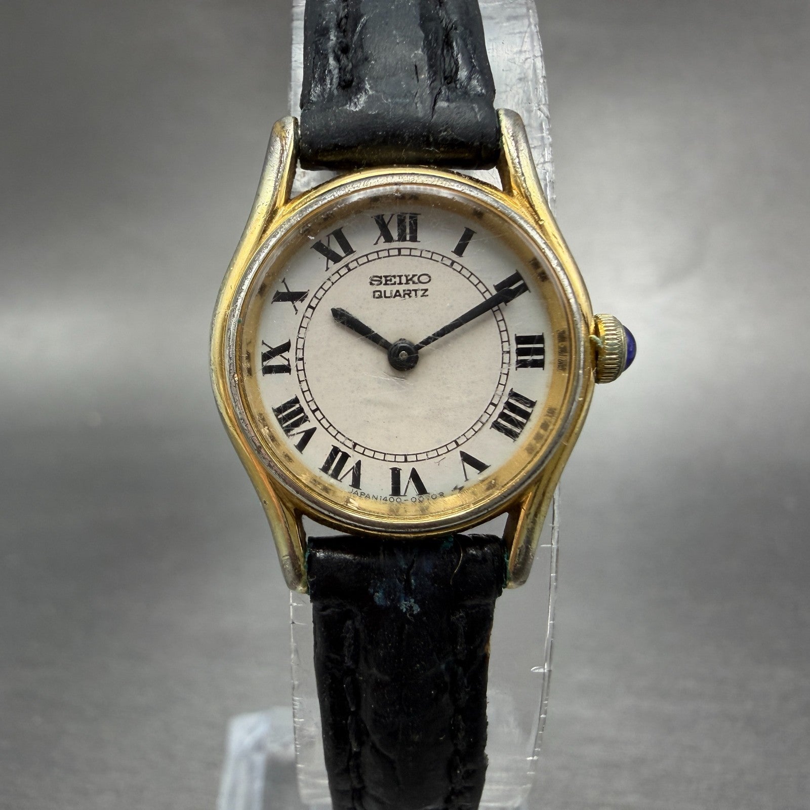 Seiko Watch Women 20mm White Dial Gold Tone Round 1400-0029 New Battery Vintage0