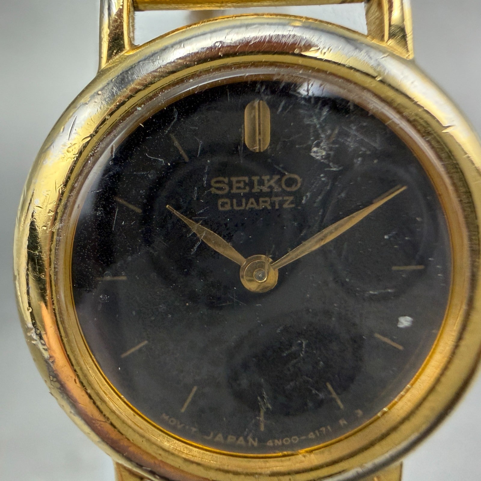Seiko Watch Women 21mm Black Dial Gold Tone Round 4N00-1158 New Battery Vintage1