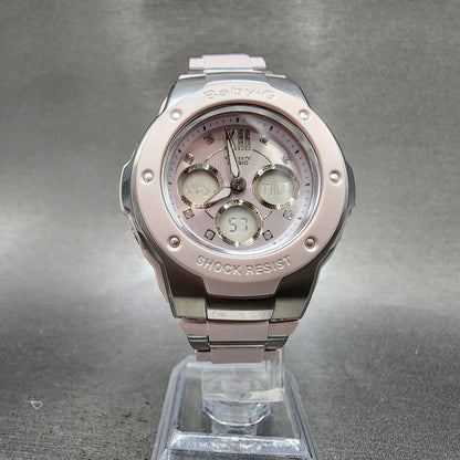Casio BabyG MSG301 Watch Women 39mm Pink Dial Silver Tone Analog Digital Works5