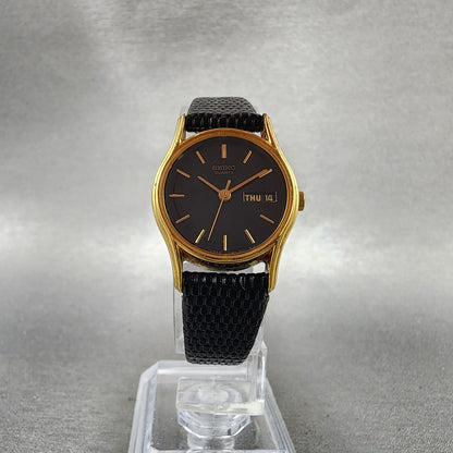 Seiko Watch Women 22mm Black Dial Gold Tone Daydate 7n836021 New Battery5