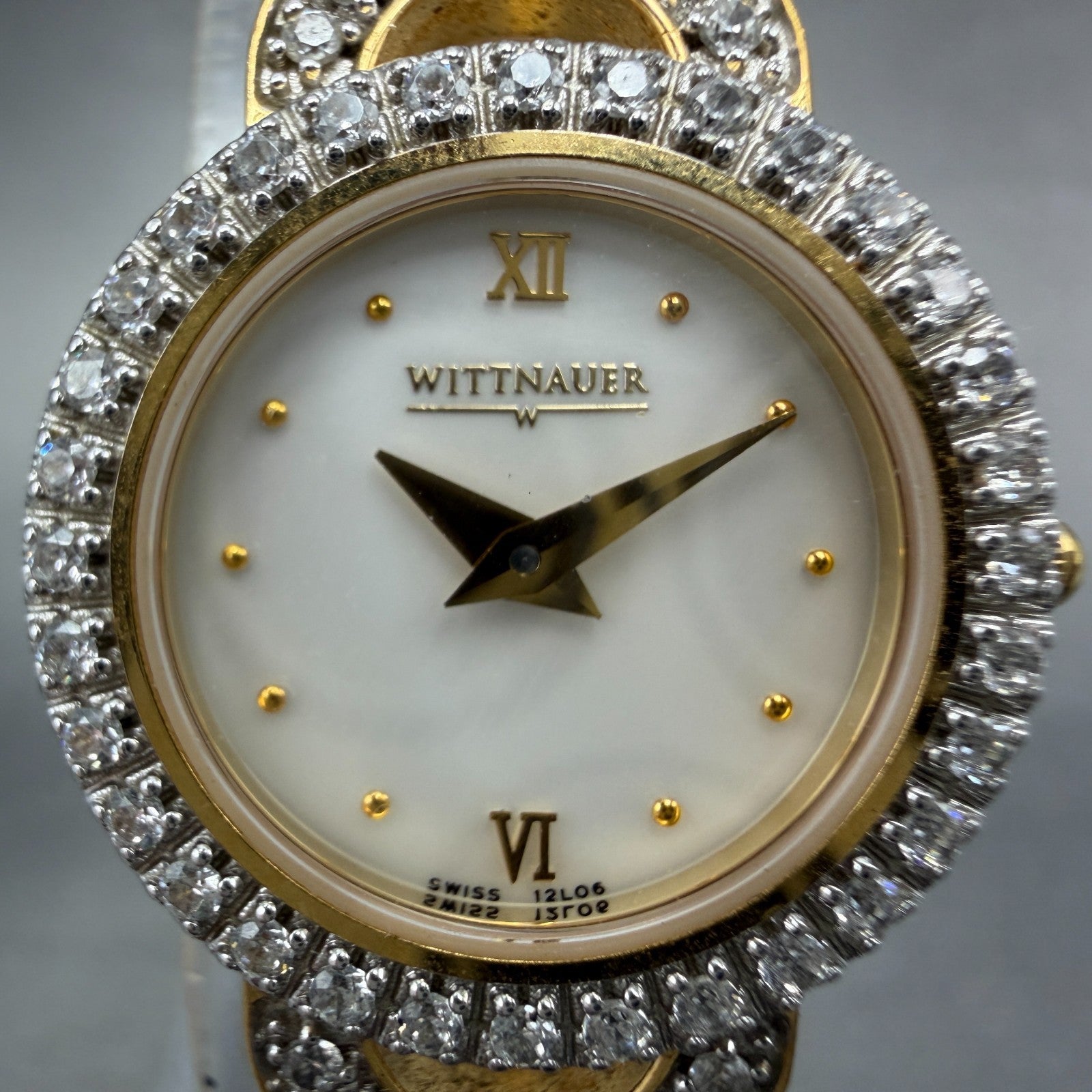 Wittnauer Watch Women 22mm MOP Dial Gold Tone Round Crystal Accents New Battery1