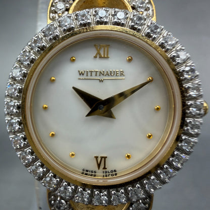 Wittnauer Watch Women 22mm MOP Dial Gold Tone Round Crystal Accents New Battery1