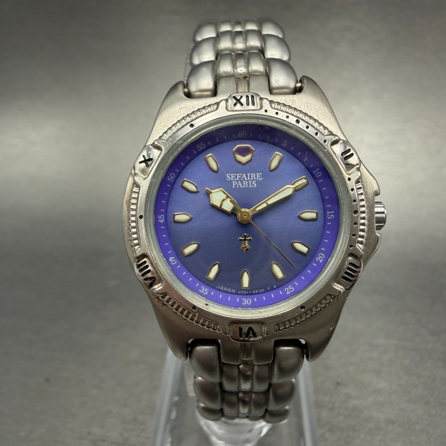 Seiko Alba Sefaire Dive Watch Women 28mm Purple Dial Steel V701-1V20 New Battery0