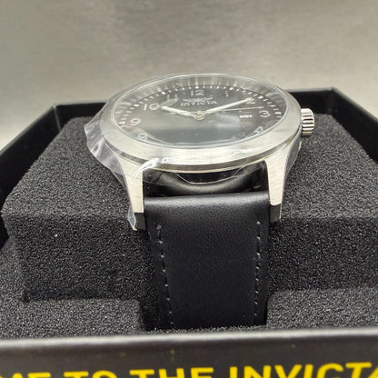 Invicta Celestial Watch Men 43mm Black Dial Silver Date Round Leather 477662