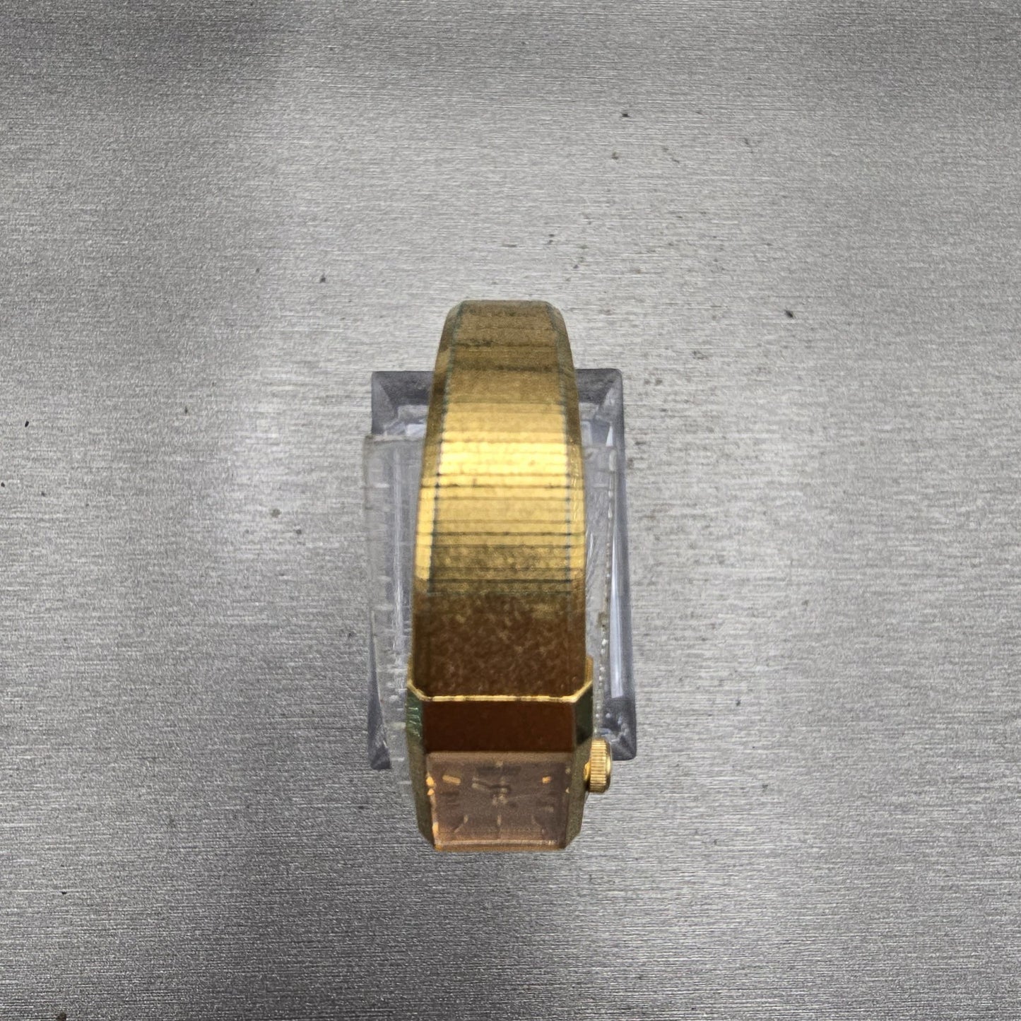Seiko Watch Women 12mm Gold Dial Gold Tone Rectangle 1320-5049 New Battery VTG P4