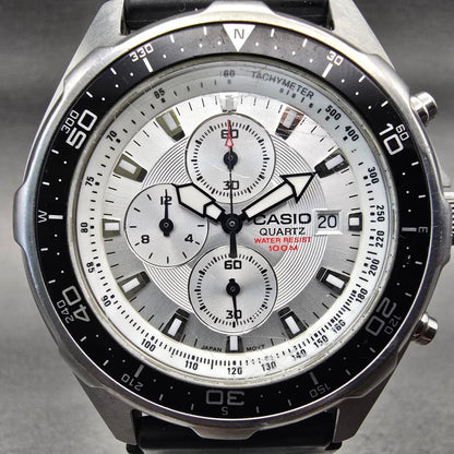Casio AMW-330 Chronograph Watch Men 45mm Silver Dial Two Tone Date Round New Bat1