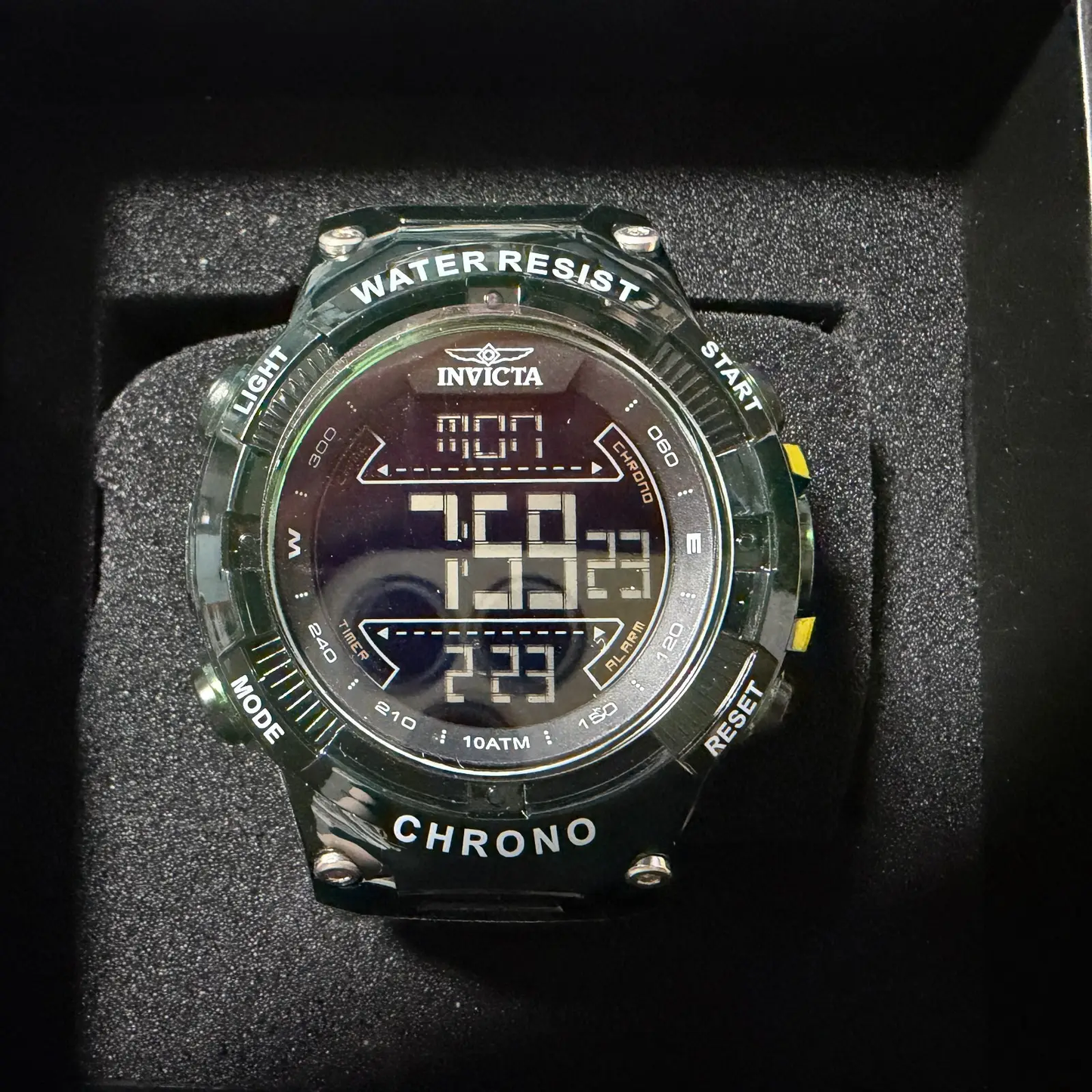 Invicta Racing Digital Watch Men Green Alarm Chrono Round Translucent New 490420
