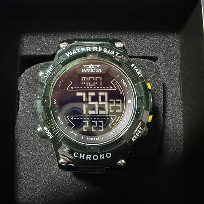 Invicta Racing Digital Watch Men Green Alarm Chrono Round Translucent New 490420