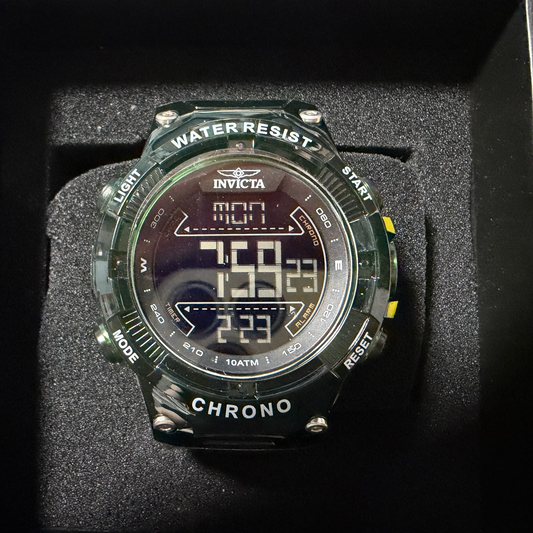 Invicta Racing Digital Watch Men Green Alarm Chrono Round Translucent New 490420