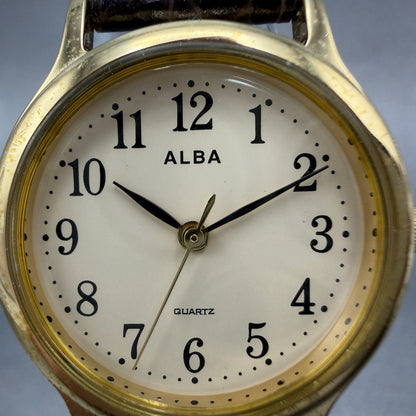Seiko Alba Watch Women 27mm Cream Dial Gold Tone Round Y121-K990 New Battery VTG1