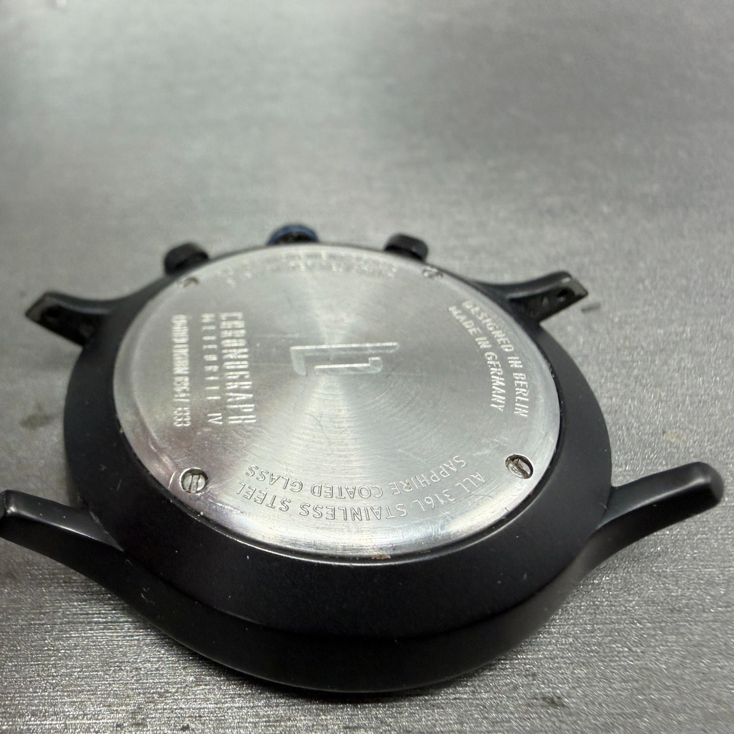 Lilienthal Berlin Chronograph Watch Men 42mm Black Dial Black Meteorite PARTS9
