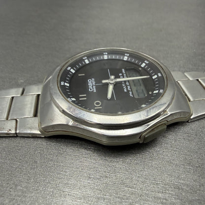 Casio Wave Ceptor Watch Men 41mm Black Dial Steel Analog Digital Solar READ!!!!!5