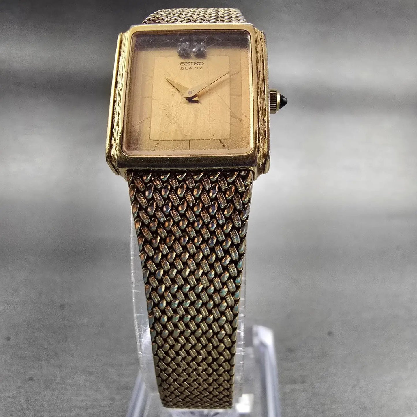 Seiko Watch Womem 19mm Gold Dial Gold Tone Rectangle 2C20-5610 New Battery VTG5