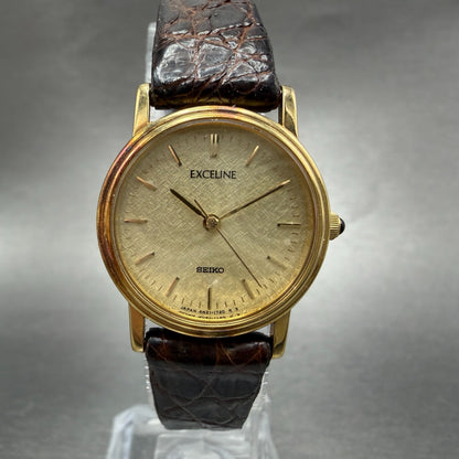 Seiko Exceline Watch Women 23mm Champagne Dial Gold Tone 4n21-0180 New Battery 40