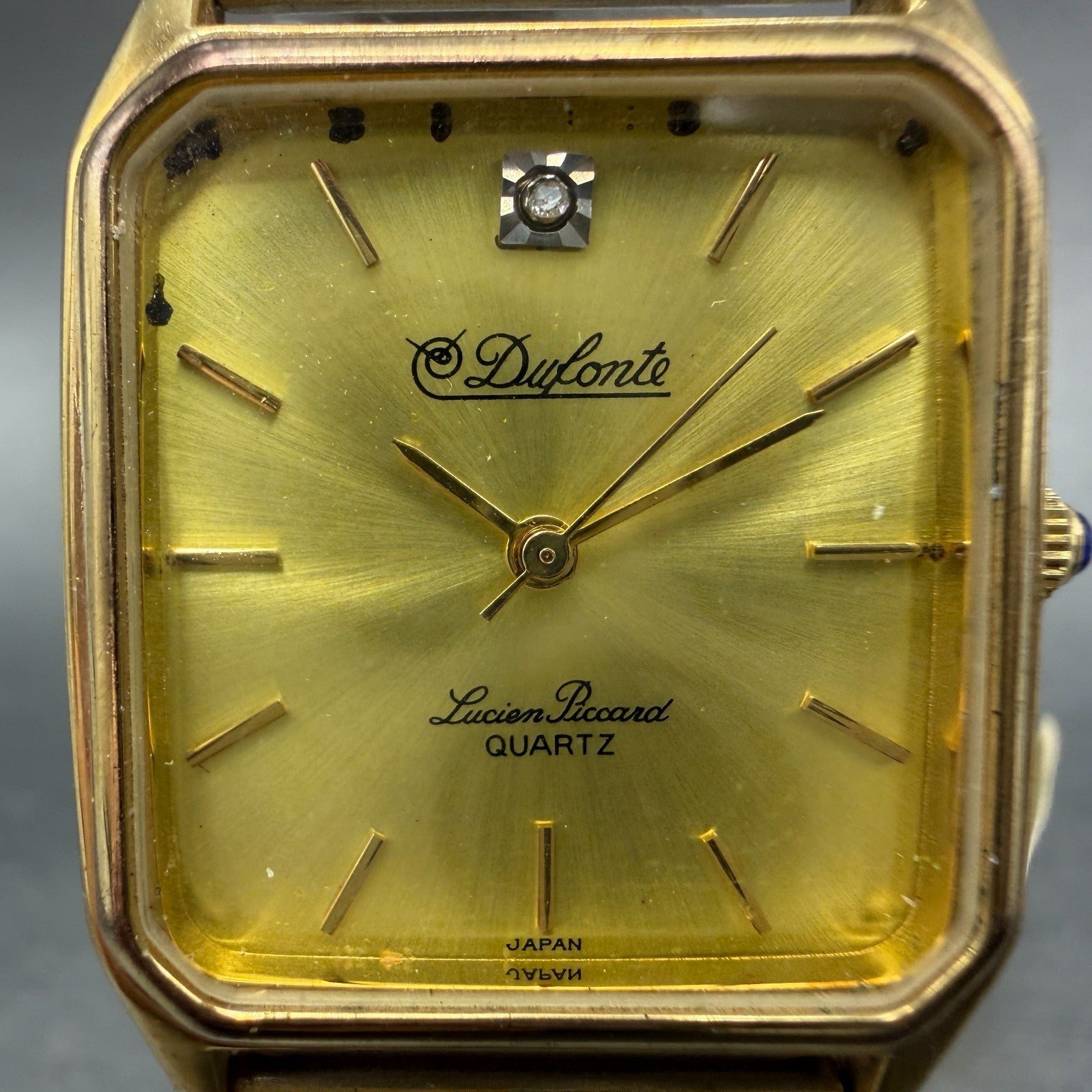 Lucien Piccard Dufonte Tank Watch Men 26mm Gold Dial Gold Tone Rectangle New Bat1