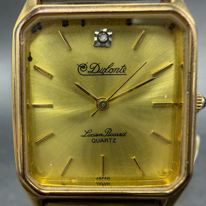 Lucien Piccard Dufonte Tank Watch Men 26mm Gold Dial Gold Tone Rectangle New Bat1