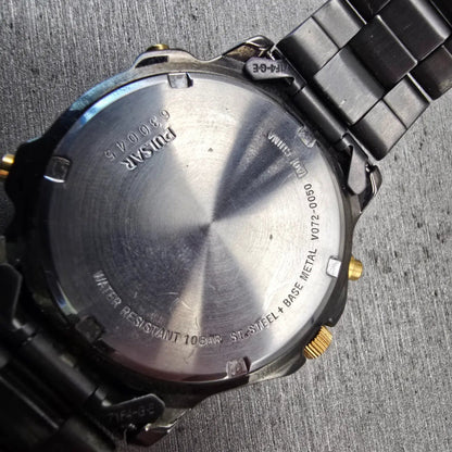 Seiko Pulsar Watch Men 39mm Black Dial Round Chrono Alarm V072-0050 New Battery10