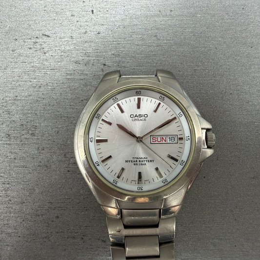 Casio Lineage Titanium Watch Men 38mm Silver Dial Daydate LIN-171J READ!! Newbat0