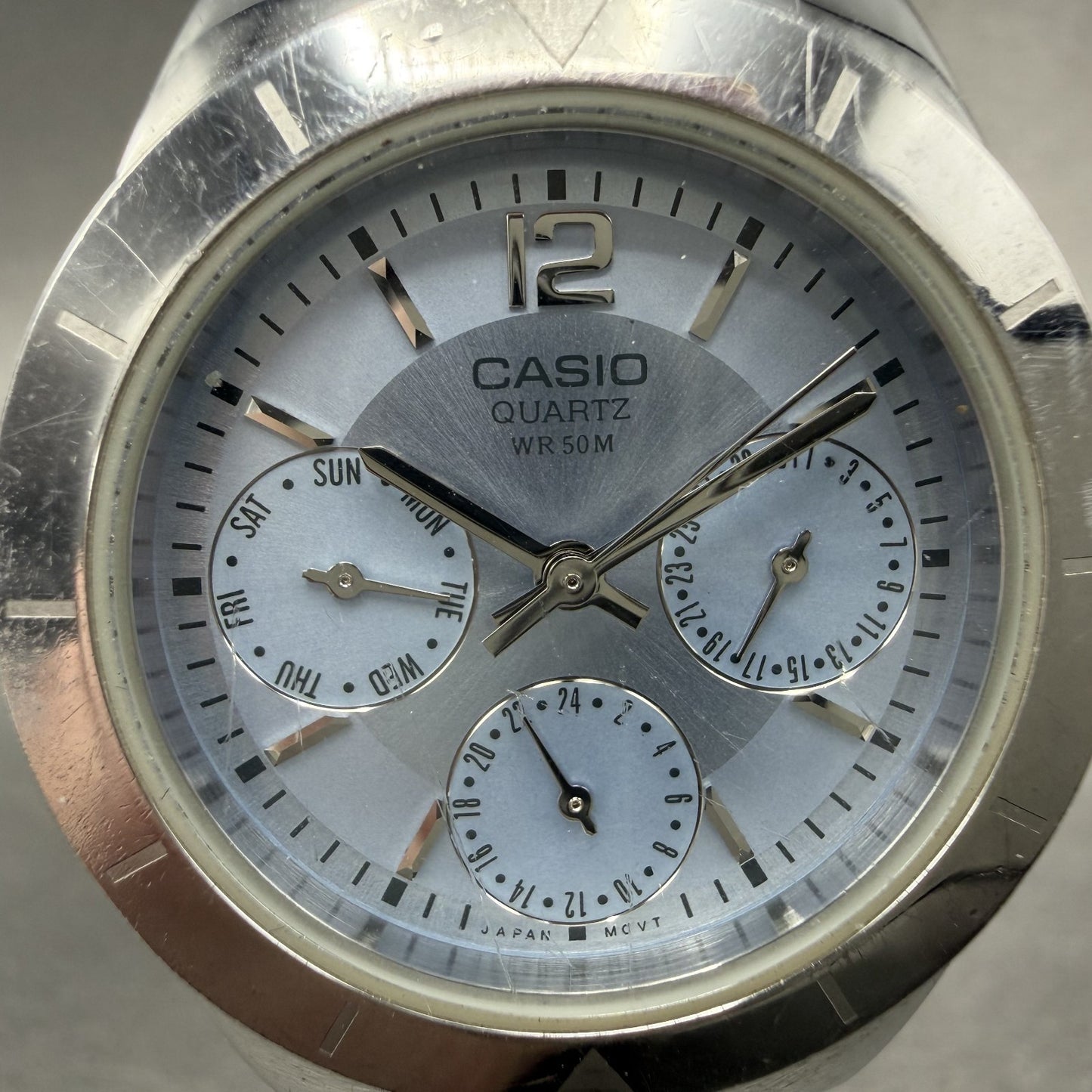 Casio Watch Women 31mm Blue Dial Silver Tone Daydate LTP-2069 New Battery1
