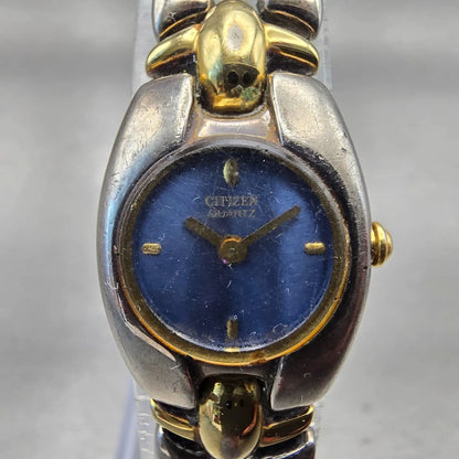 Citizen Watch Women 18mm Blue Dial Two Tone Oval 5421-S91590 New Battery Vintage1