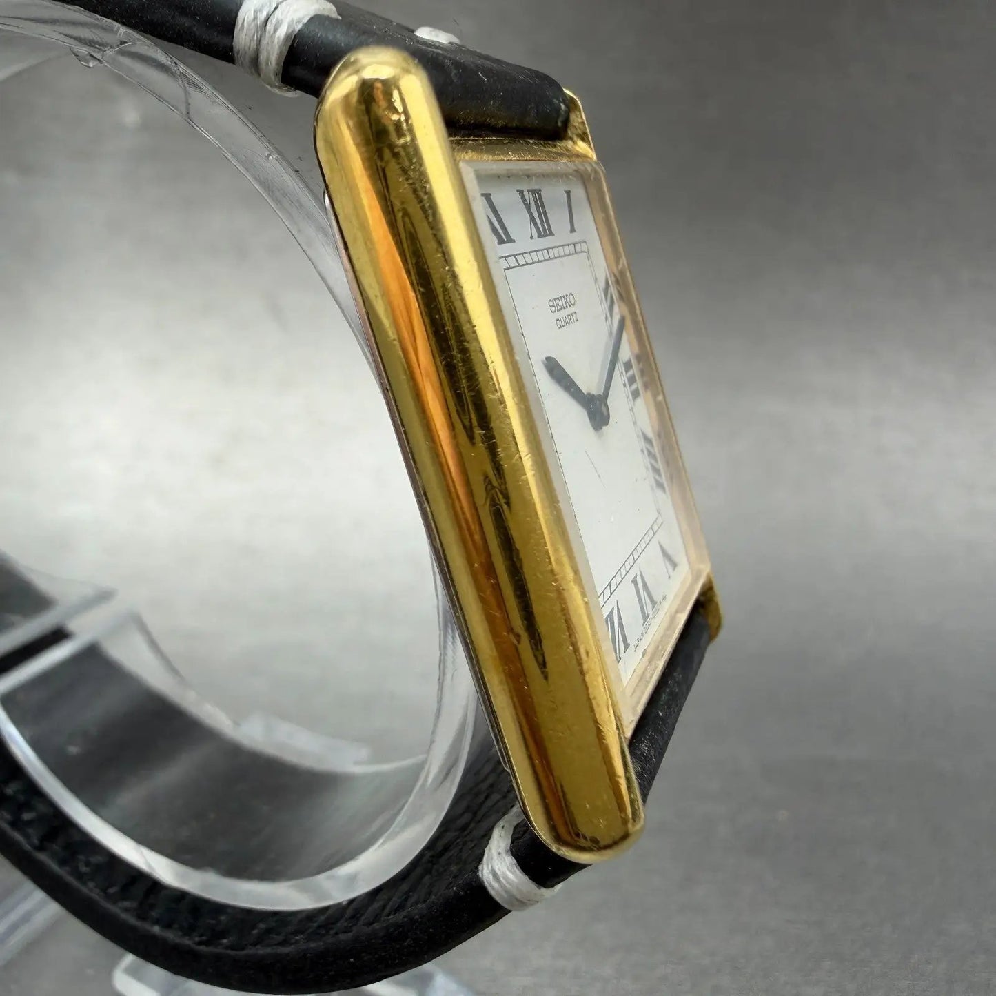 Seiko Tank Watch Men 26mm White Dial Gold Tone Rectangle 2620-5049 New Battery3