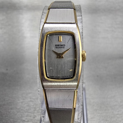 Seiko Watch Women 13mm Silver Dial Two Tone Rectangle 2E20-5139 New Battery VTG0