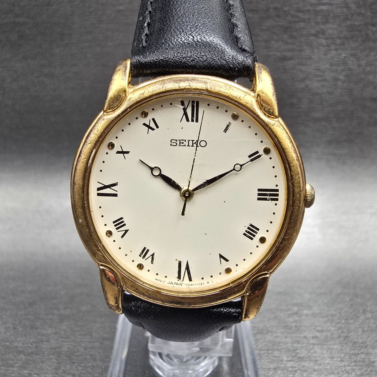 Seiko Watch Men 33mm Ivory Dial Gold Tone Round 7N01-6799 New Battery Vintage0