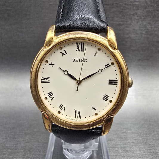 Seiko Watch Men 33mm Ivory Dial Gold Tone Round 7N01-6799 New Battery Vintage0