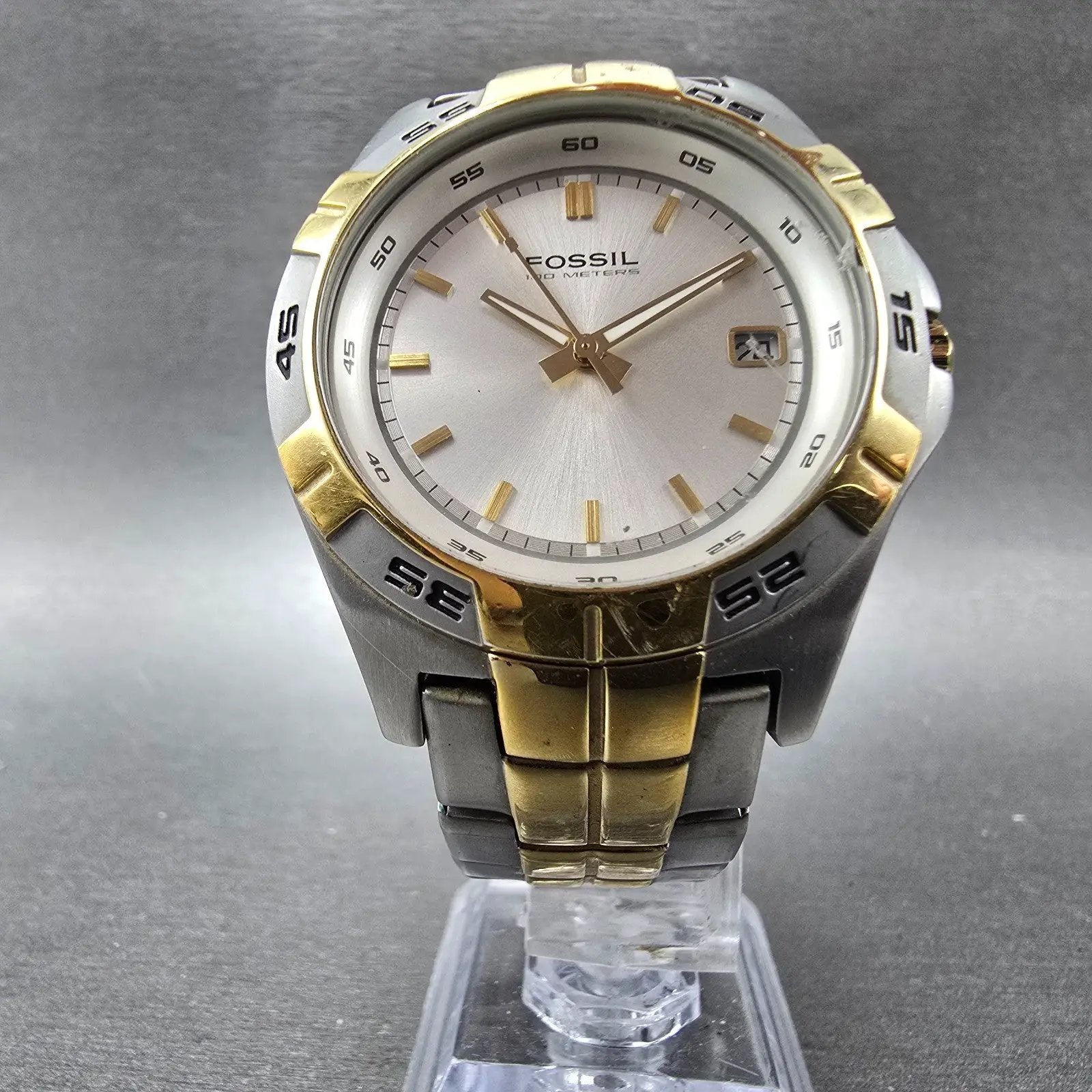 Fossil Blue Watch Men 41mm Silver Dial Two Tone Date Round  AM-3998 New Battery6
