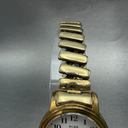 Seiko Alba Watch Women 25mm White Dial Gold Tone Round V501-0EB0 New Battery4