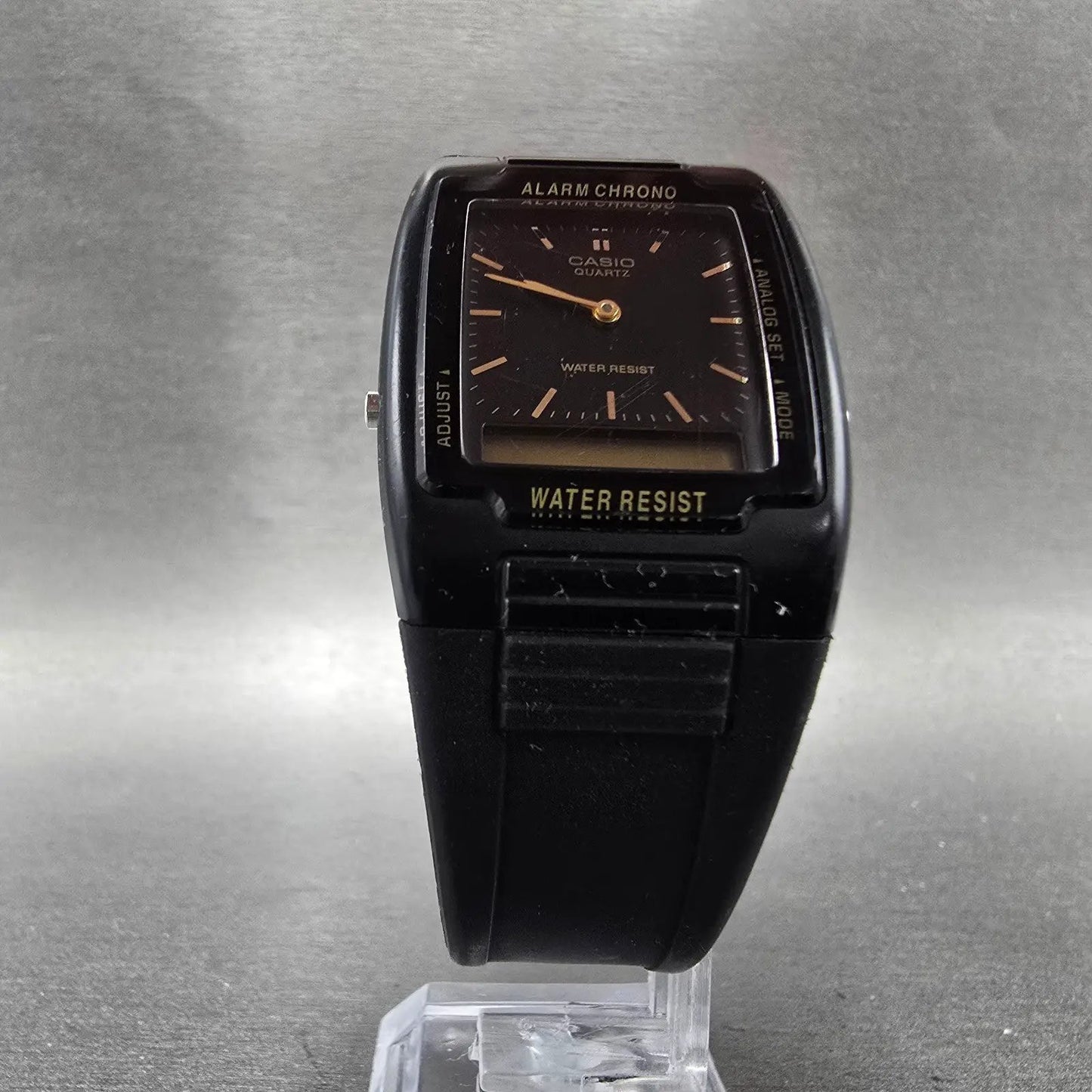 Casio AQ-47 Watch Men 30mm Black Dial Black Analog Digital Alarm Chrono PARTS6