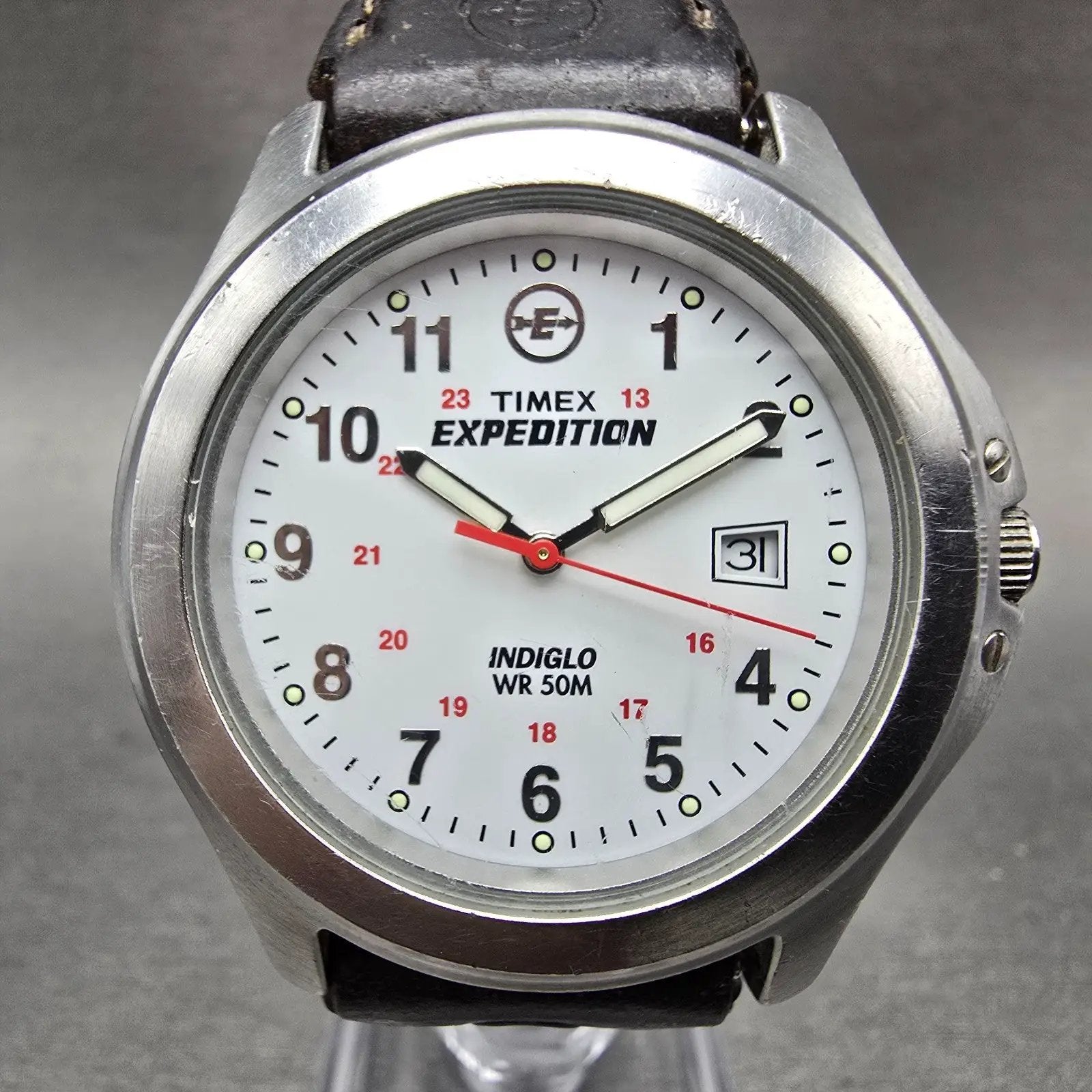 Timex Expedition Watch Men 39mm White Dial Silver Tone Date READ!!! Round NewBat0