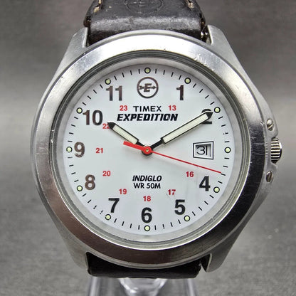Timex Expedition Watch Men 39mm White Dial Silver Tone Date READ!!! Round NewBat0
