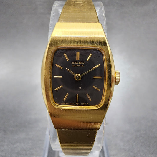 Seiko Watch Women 16mm Black Dial Gold Tone 2c205559 New Battery0