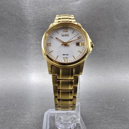 Citizen Eco-Drive Watch Women 28mm White Dial Gold Tone Date EW1912-51A Works5