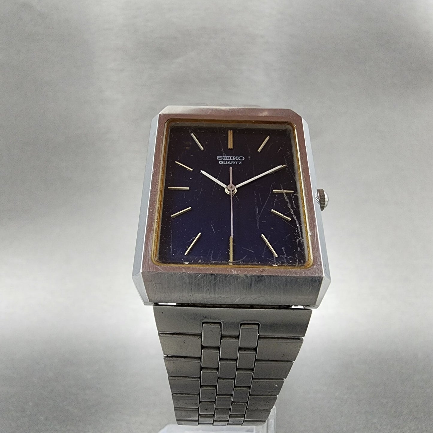 VTG Seiko Tank Watch Men 28mm Blue Dial Steel Rectangle 78105029 PARTS6