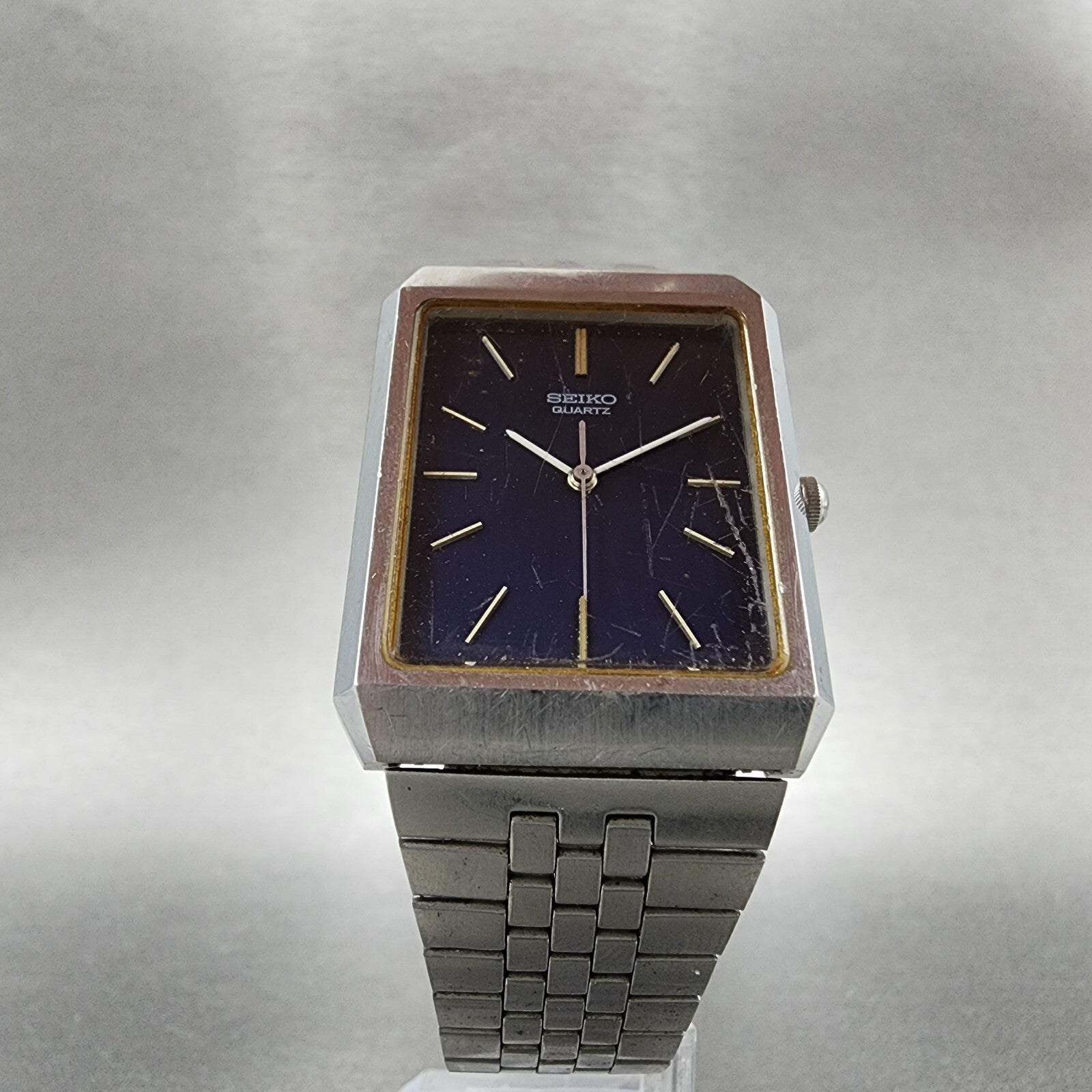 VTG Seiko Tank Watch Men 28mm Blue Dial Steel Rectangle 78105029 PARTS6