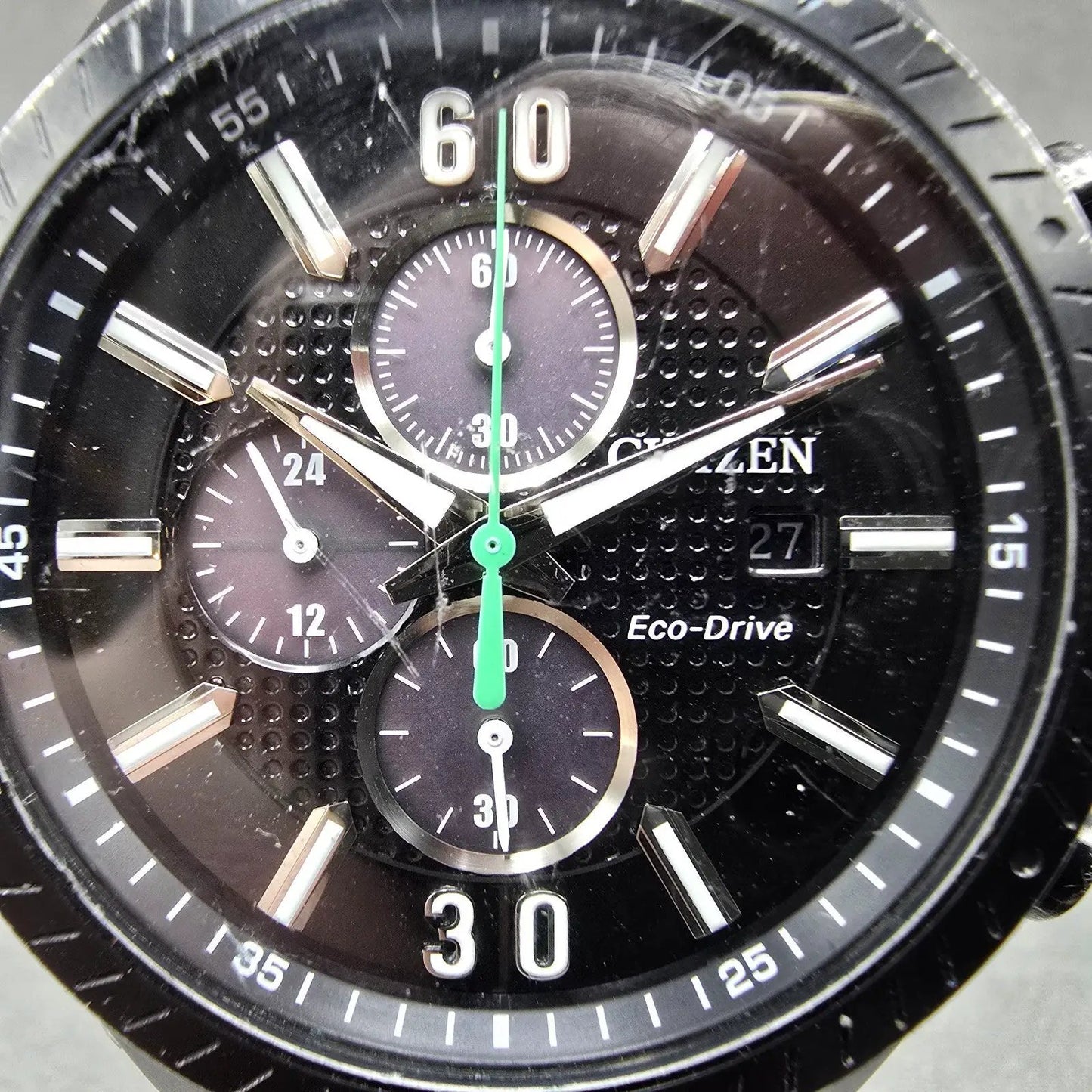 Citizen Eco-Drive Chronograph Watch Men 42mm Black Dial Black Tone Date Runs1